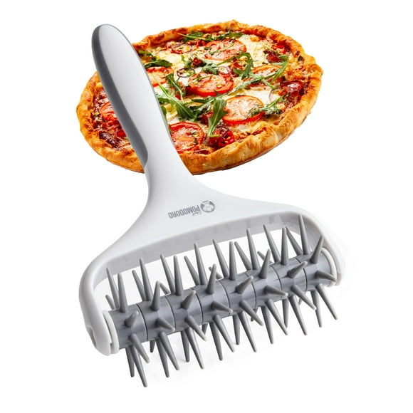 Chef Pomodoro Plastic Pizza Dough Roller (21 x 14.5 cm, Spike Length 7 mm) - Sturdy Pizza Docker, Dough Docker, Pizza Dough Docker, Pizza Docker Roller (Grey)