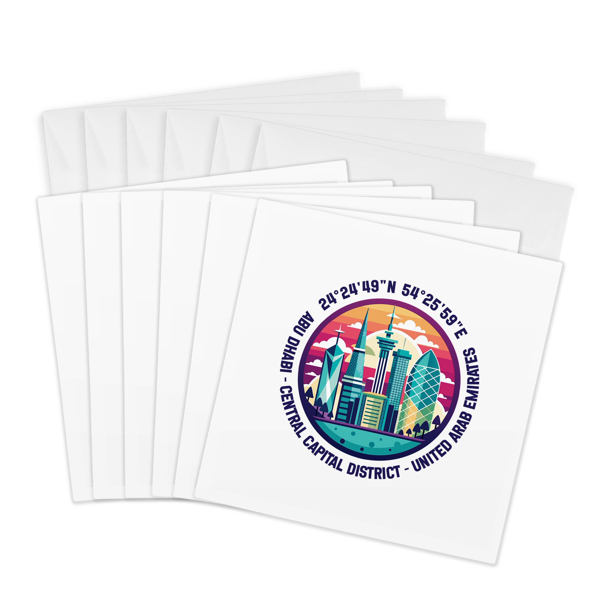 3drose, Abu Dhabi, United Arab Emirates, Coordinates, Elegant Travel Gift, 6 Greeting Cards with Envelopes