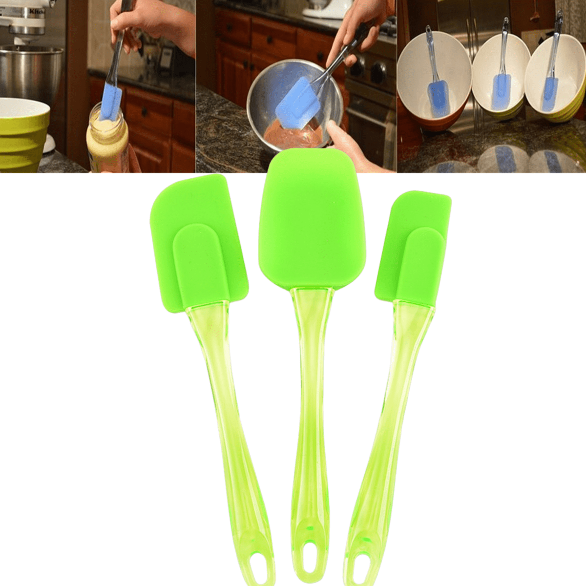 3Pcs Silicone Spatula Set, Spoon-Style Heat Resistant Kitchen Utensils for Baking, Cooking and Serving, Non-Stick Flexible Scrapers for Home Kitchen