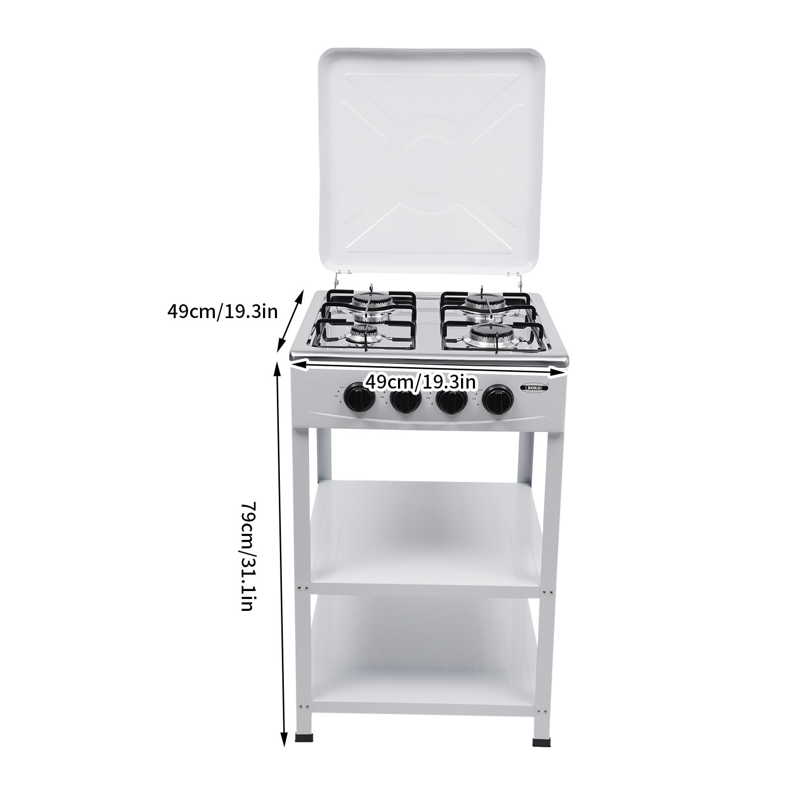Portable Gas 4 Stoves with Support Leg Stand and Wind Blocking Cover Adapter, Stainless Steel Stove, Manual Ignition Camping Stove 4 Burner for RV, Apartment, Outdoor Cooking