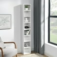 thumbnail image 3 of 8-Tier Media Tower Rack, CD DVD Storage Cabinet with Adjustable Shelves, Tall Narrow Bookcase for Home Office, Multi-functional Double-Decker Bookshelf, White, 3 of 17