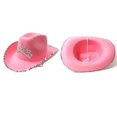 thumbnail image 1 of Sombrero de vaquero rosa, sombrero de vaquero de fieltro con cordón para el cuello, accesorios para disfraces de fiesta de Cosplay, vestido de juego para mujeres, 1 of 8