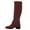 Red, variant on YDN Women Classic Round Closed Toe Strap Buckle Knee High Boots Block Low Heel Side Zipper Calf Boots Casual Winter Shoes Size 7 Green