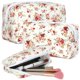 thumbnail image 1 of Aintmax 3 Piezas Bolsa De Maquillaje Acolchada Lindo Floral Algodón Coqueta Bolsa De Cosméticos Grande Bolsa De Aseo De Viaje Cepillos De Maquillaje Organizador De Almacenamiento Para Mujeres-Rosa Roj, 1 of 1
