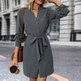 thumbnail image 2 of Kilaqueen Womens Dresses Button Down V Neck Long Sleeve Midi Dress with Belted Casual Solid Color Flowy A Line Midi Shirt Dresses, 2 of 8