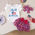 thumbnail image 2 of Infant Baby Girl Summer Clothes My 1st fourth of July Romper 3 Piece Sets + Lace Plaid Skirt + Headband Baby Girl Short Set 3 6 9 12 18 Months, 2 of 7
