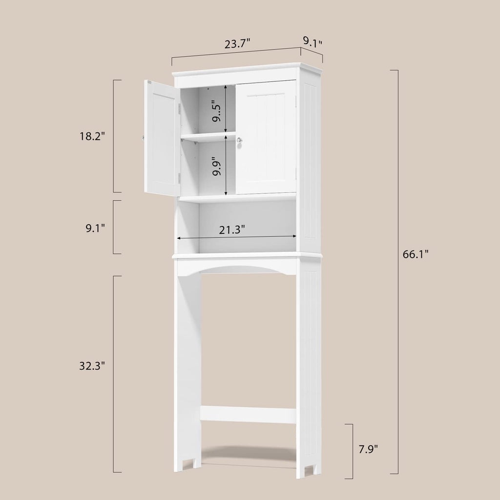 Aiho 66.1" over the Toilet Storage Cabinet with Adjustable Shelf and Open Storage Shelf, Freestanding - White