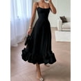 thumbnail image 5 of Womens Fashion Spaghetti Strap Flowy A-Line Dress with 3D Floral Appliques Party Maxi Gown Black S, 5 of 8