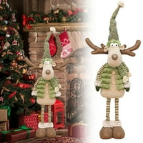 Reindeer Christmas Decor, Plush Xmas Deer with Scarf & Antlers, Handmade Swedish Style Santa Elk Figurine for Home Table Shelf Christmas Decorations(33.5in)