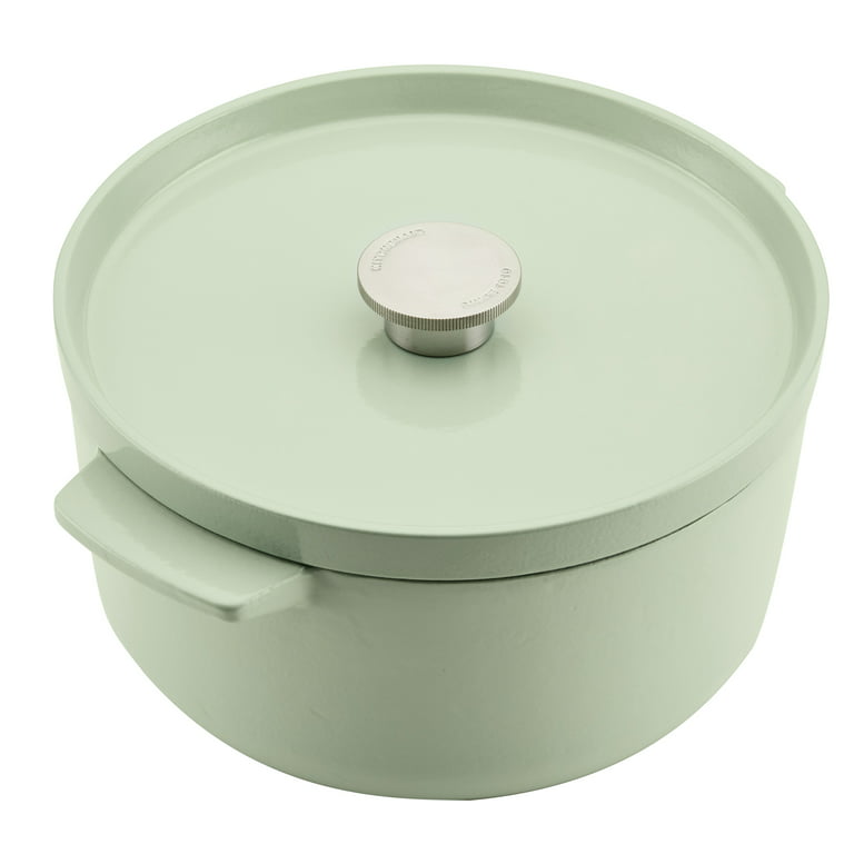 5 Quart Cast Iron Round Dutch Oven with Lid – Dual Handles Thyme Green  Kitchen
