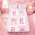 thumbnail image 5 of meiyoeat Abstract Geometric Plaid Buffalo Bed Sheets,Girly Bows Monogrammed R Full Size Sheets For Kids,4pcs, 5 of 6