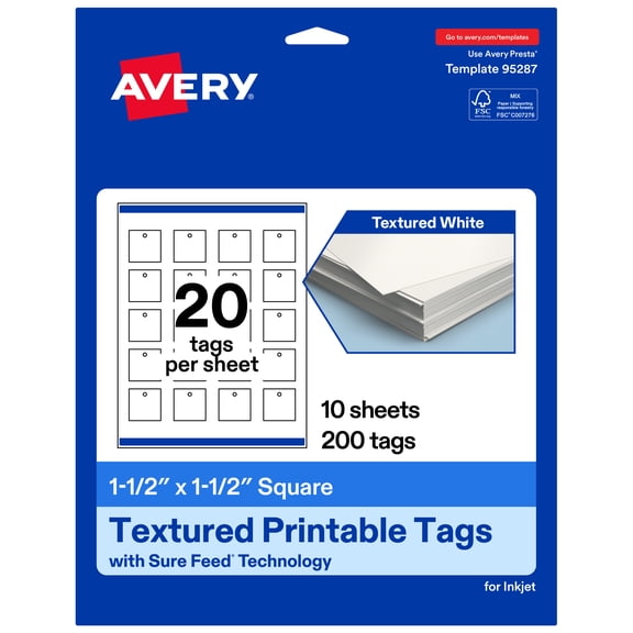 Avery Square Tags , 1.5" x 1.5", Matte, 200 Total