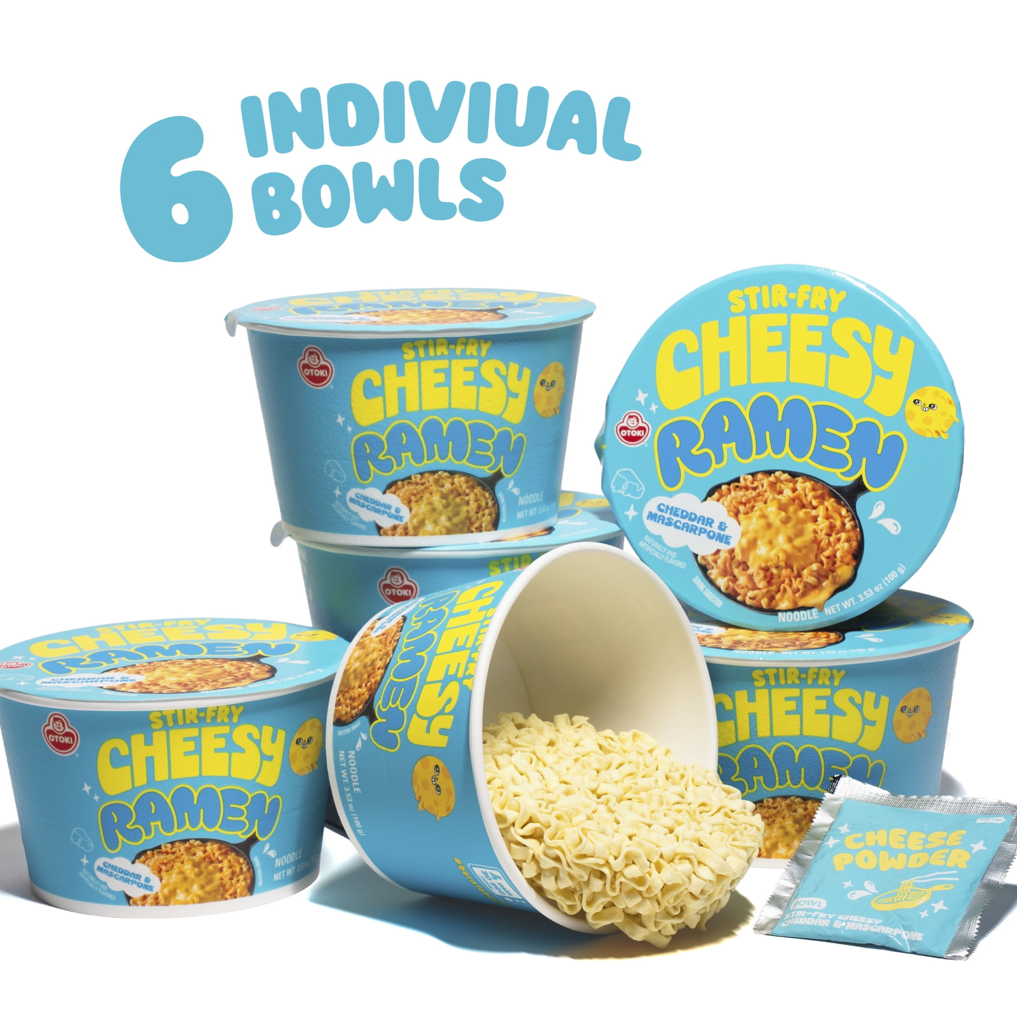 Cheesy Stir-Fry Ramen Bowl (Pack of 6) – Cheddar & Mascarpone Flavor | Creamy & Savory Korean Instant Noodles | 3.53 oz