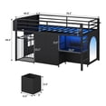 thumbnail image 5 of Twin Size Loft Bed with Desk & 6 Drawers, Metal Loft Bed with LED Lights, Stuffed Animal Cage, Safety Guardrail, Play Zone, No Box Spring Needed, Black, 5 of 8