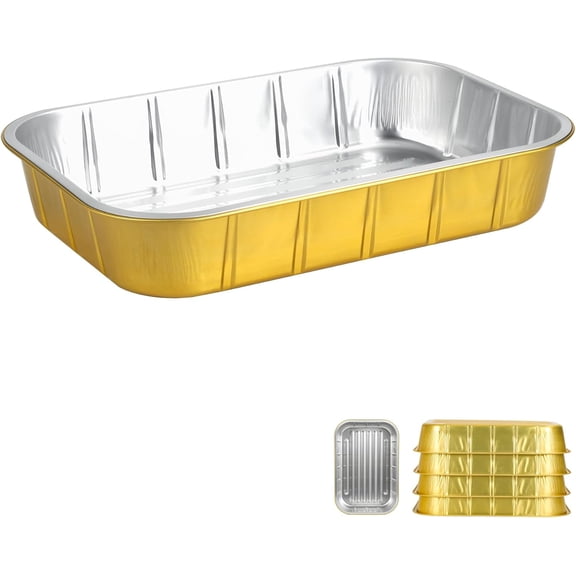 Aluminum Foil Pans,9x13,Heavy Duty Pans, Disposable Pans,Gold Deep Container for Heating, Baking, Cooking, BBQs, Parties,Storing,Catering,118oz (5 Pack)