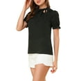 thumbnail image 4 of Unique Bargains Women's Bow Tie Neck Office Elegant Short Sleeve Blouse Top XS Black, 4 of 7