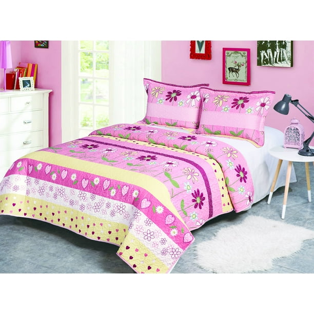 Golden Linens Full Size Kids Bedspread Quilts For Teens Girls Bed Printed Bedding Coverlet Floral Multi Color Light Pink Yellow Hot Pink Sage 16 02 Walmart Com Walmart Com