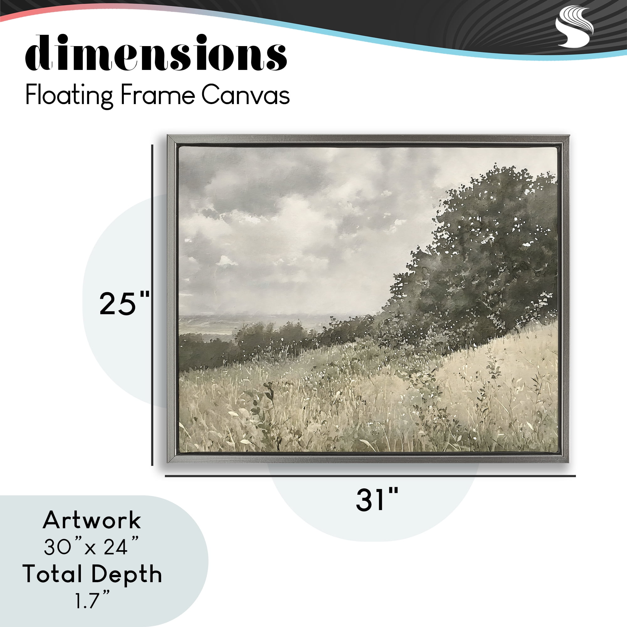 Stupell Industries Soft & Subtle Meadow Landscape Gray Framed Floater Canvas Wall Art, design by Riley B