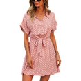 thumbnail image 1 of Robes Femmes Décontractées Manches Courtes Imprimé Floral Boutonné Col en V Été Boho Midi Robe, 1 of 4