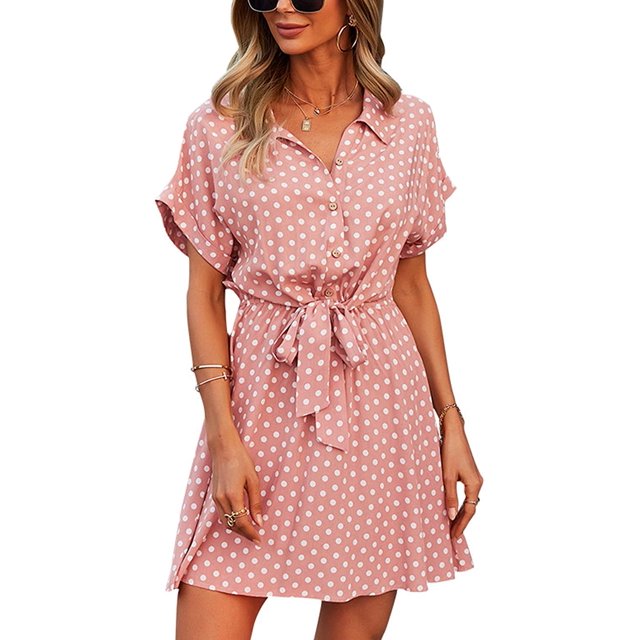 Robes Femmes Décontractées Manches Courtes Imprimé Floral Boutonné Col en V Été Boho Midi Robe