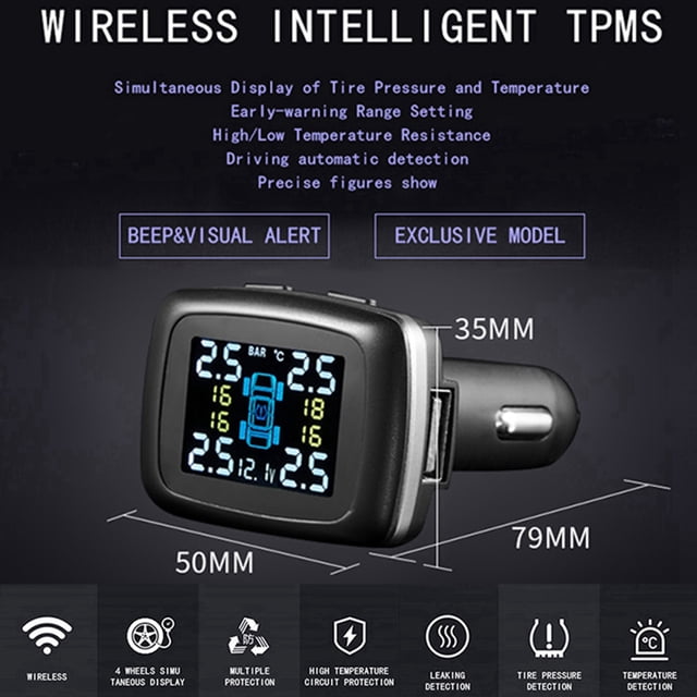 Loewten Tire Pressure Monitor System, Saving Power Digital Display Car TPMS 433.9200MHz High Accuracy For Vehicle Driving