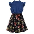 thumbnail image 3 of iixpin Kids Girls Flutter Sleeve Denim Tops Girls Summer Fashion Floral Printed Dress with Belt Swing Skirt Casual Clothes Black 6, 3 of 7