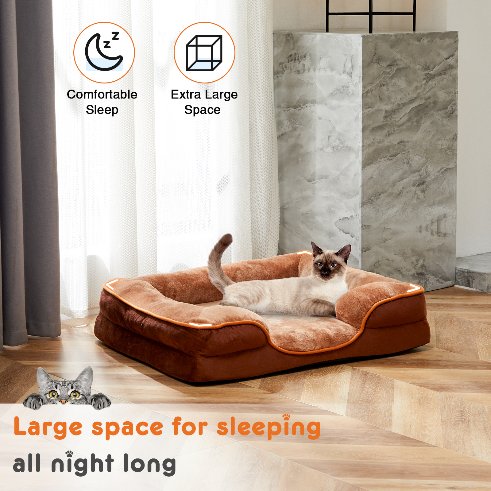 EverPick Memory Foam Pet Bed for Small Dogs & Cats with Washable Removable Cover Non-Slip Base Waterproof Liner - Brown（42*32*6.5")