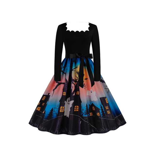 MAWCLOS Robes Décontractées Florales d'Halloween pour Femmes, Robe Midi Style-I m