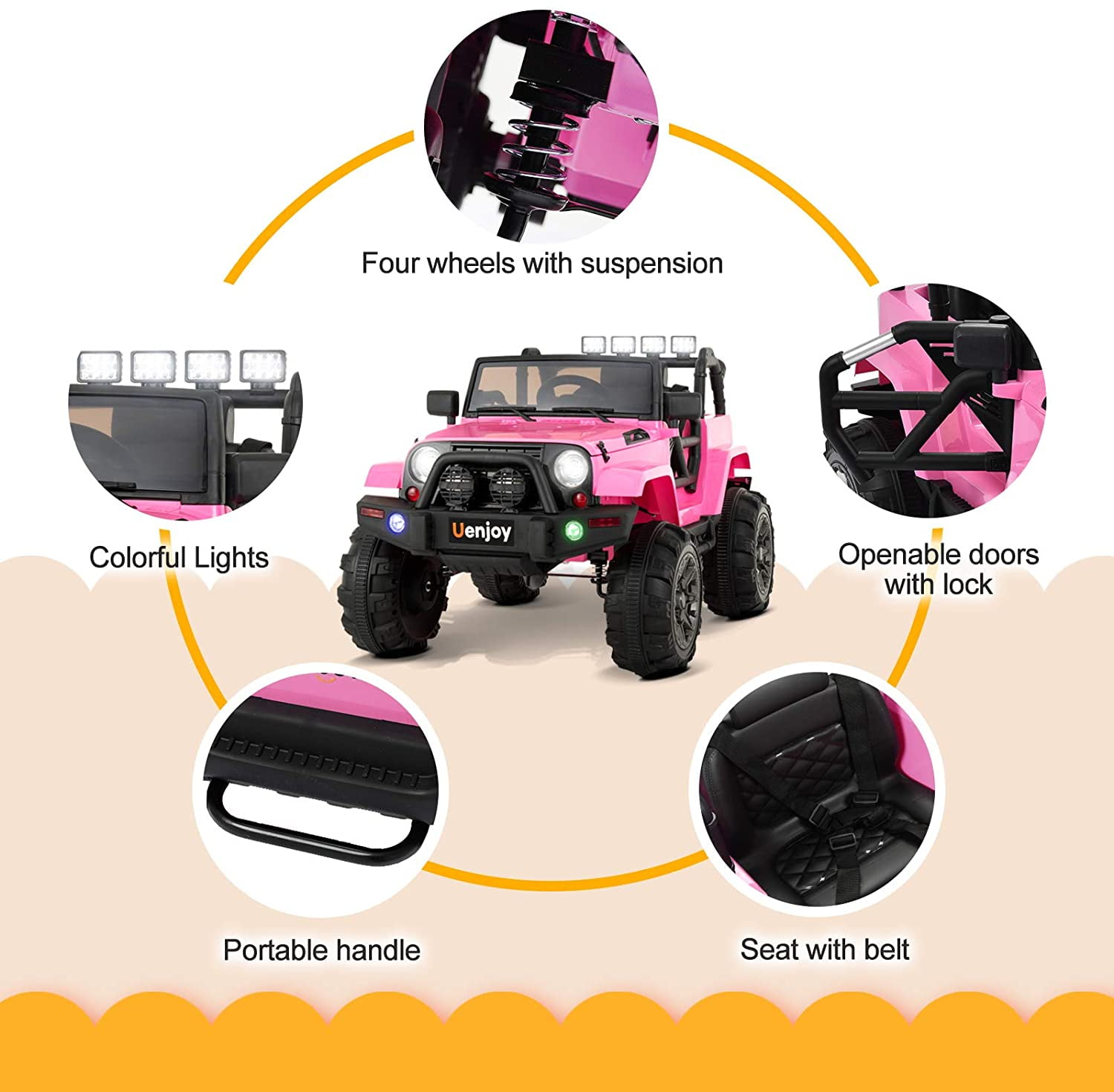 Uenjoy Pink 12 V SUV 2 Speed Powered Ride-On