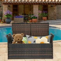 Winado 33 Gal/ 125 L Patio Wicker Storage Bench Outdoor Rattan Deck Box with Beige Cushion, All Weather Outdoor Container, Brown