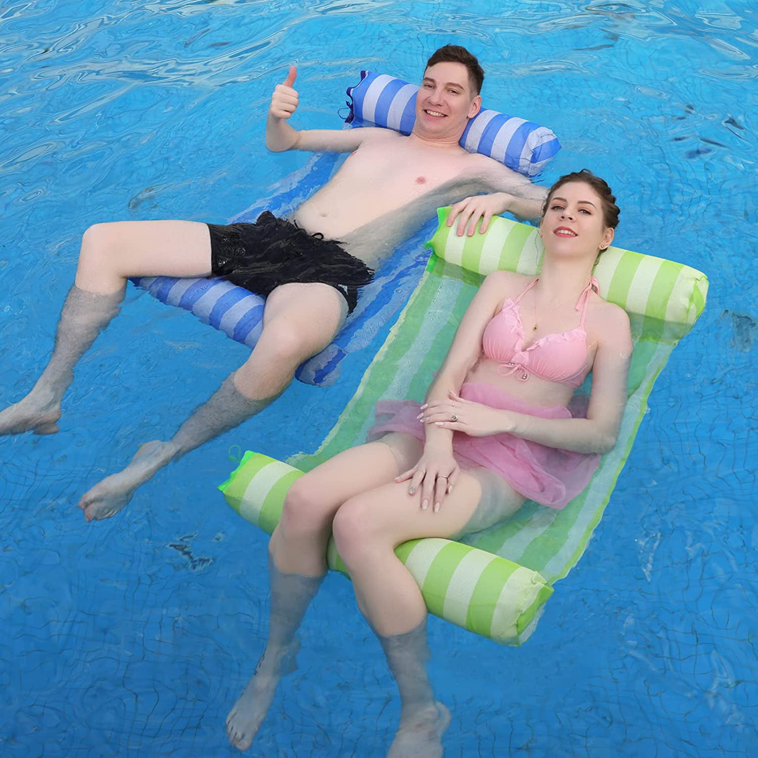 FLYMEI Pool Floats for Adults Inflatable Hammock Lounge for 2 Pack-blue 