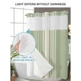 thumbnail image 4 of No Hook Cloth Fabric Shower Curtain with Snap in Liner, Sage Green Beige Striped Waterproof Shower Curtains Set with See Through Top Window, Modern Farmhouse Retro Lines Bath Curtains Shower 72"x96", 4 of 6