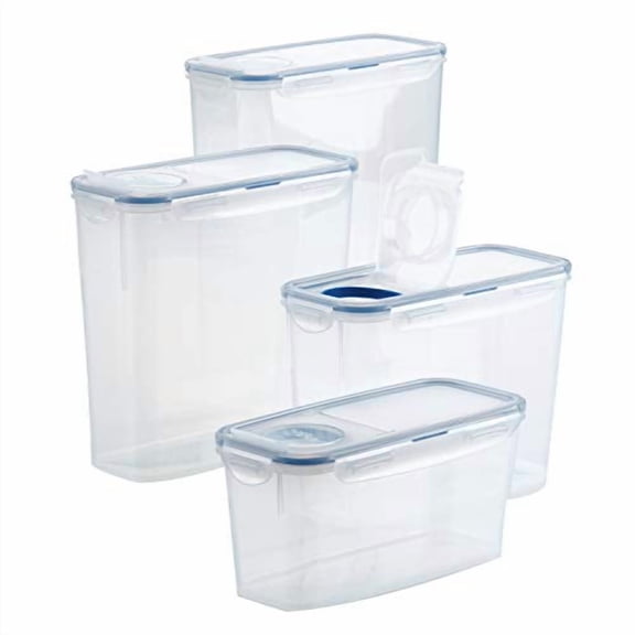 LOCK & LOCK Easy Essentials Food Storage Bin Set for Pasta, Flour, Sugar/Airtight Container Lids/BPA-Free/Dishwasher Safe, Clear
