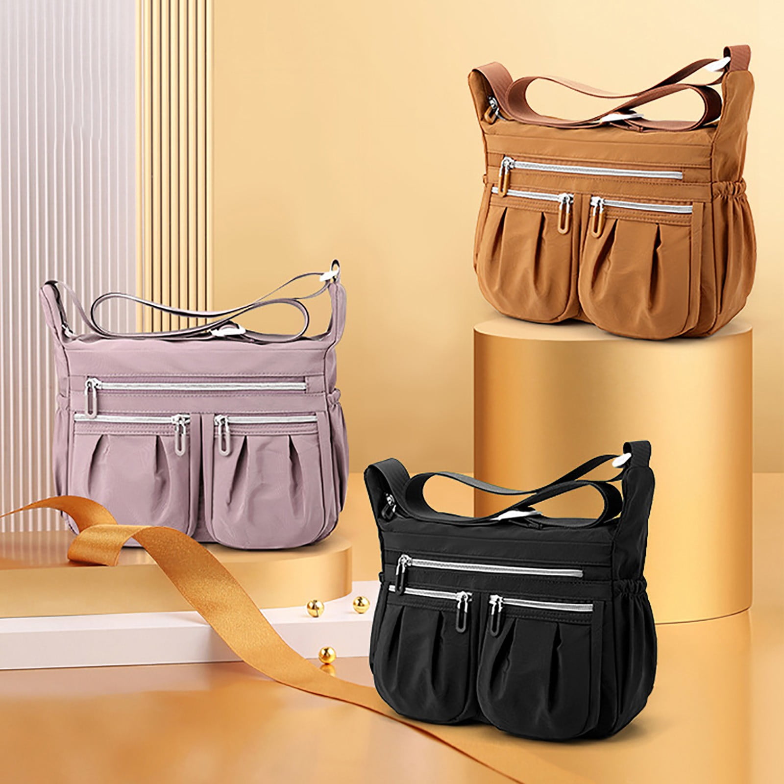 Modstep Crossbody Bag for Women Multiple Zip Pockets Medium Shoulder Bag Handbags Casual Daily Bags for College Students Pink