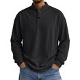 thumbnail image 2 of Long Sleeve Henley Shirts For Men Casual Button Down Shirt Golf Pullover V Neck Stand Collar Fashion Fall Sweatshirt Black 2XL, 2 of 5