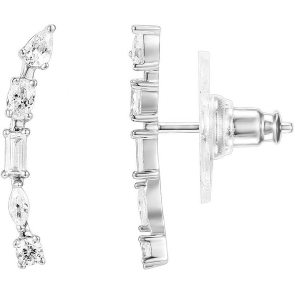 14K Gold Plated Cubic Zirconia Ear Crawler Earrings - Faux Diamond Arrow Ear Climber Fashion Earrings for Women