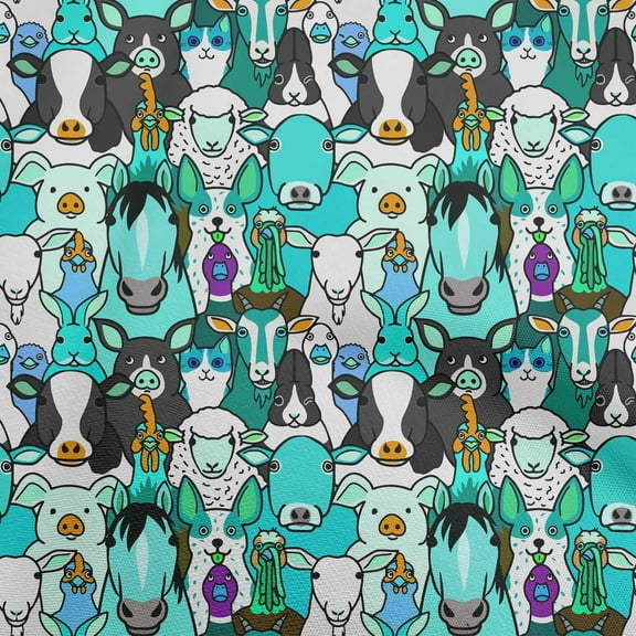 oneOone Polyester Spandex Turquoise Green Fabric Horse Sewing Material Print Fabric By The Yard 56 Inch Wide