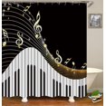 thumbnail image 3 of 4PCS Music Shower Curtain Set, Musical Notes Luxury Modern Bathroom Decor, Waterproof Fabric Black Shower Curtain, Non-slip Bath Mat Toilet Rug, Gifts for Music Lover Musician, Gold Microphone, 3 of 8
