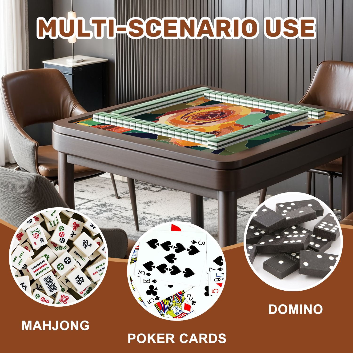 Mahjong Mat 31.5" x 31.5" Artistic seamless abstract flowers Creative collage Non-Slip Noise Reduction American Mahjong Tiles Table Cover for Dominoes Poker Card Board Games Gift