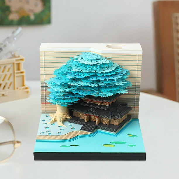 Calendario de escritorio 3D 2025 Lágrima de papel de papel 3D Blocket con calendario de almohadilla de memo de luz LED decorativa para escultura de casa presente