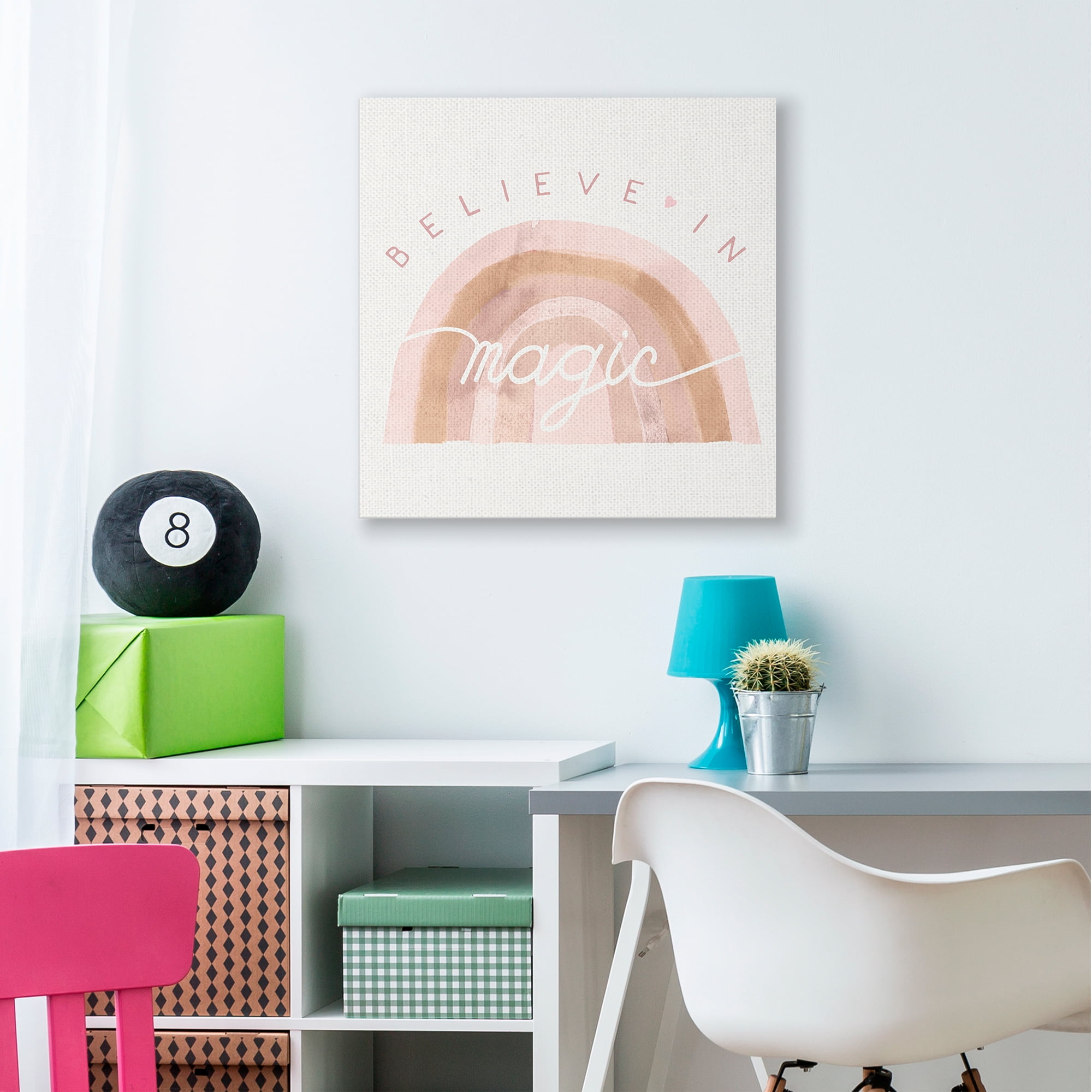 Stupell Industries Believe In Magic Phrase Neutral Pink Watercolor Rainbow Canvas Wall Art by Daphne Polselli