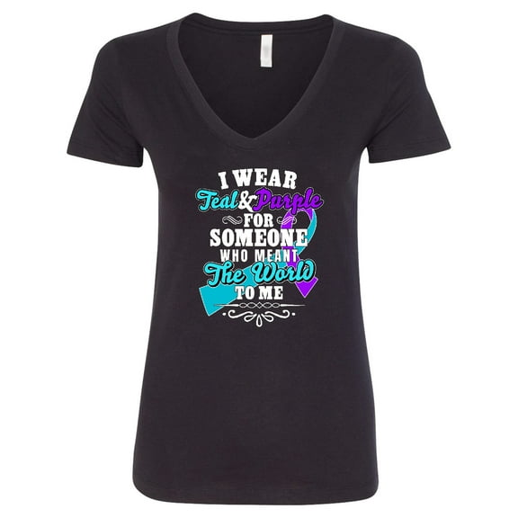 Inktastic Suicide Prevention Awareness I Wear Teal and Purple for Someone Who Meant the Women's V-Neck T-Shirt