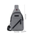 thumbnail image 3 of Bolsa de pecho para hombres, mujeres | Bolso bandolera bandolera con múltiples compartimentos con cremallera, correa ajustable, agujero para auriculares | Azul gris Oxford de tela ligera 32x19x6cm, 3 of 6