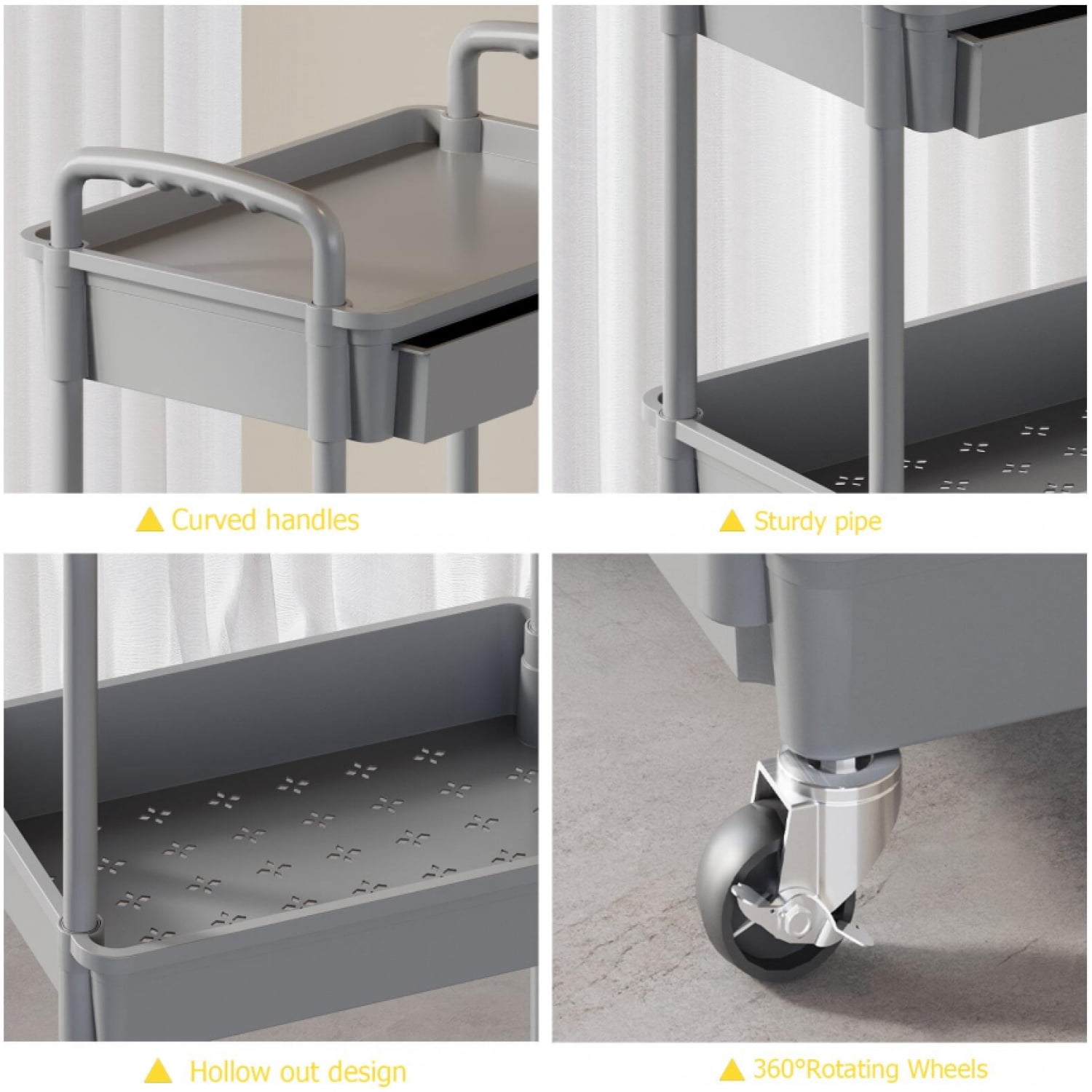 NTGFU 3 Tier Rolling Storage Cart with Drawers Rolling Utility Cart with Drawers,Room Decor,Bathroom Decor,Rolling Utility Cart Rolling Storage Organizer Tool for Kitchen,Light Grey