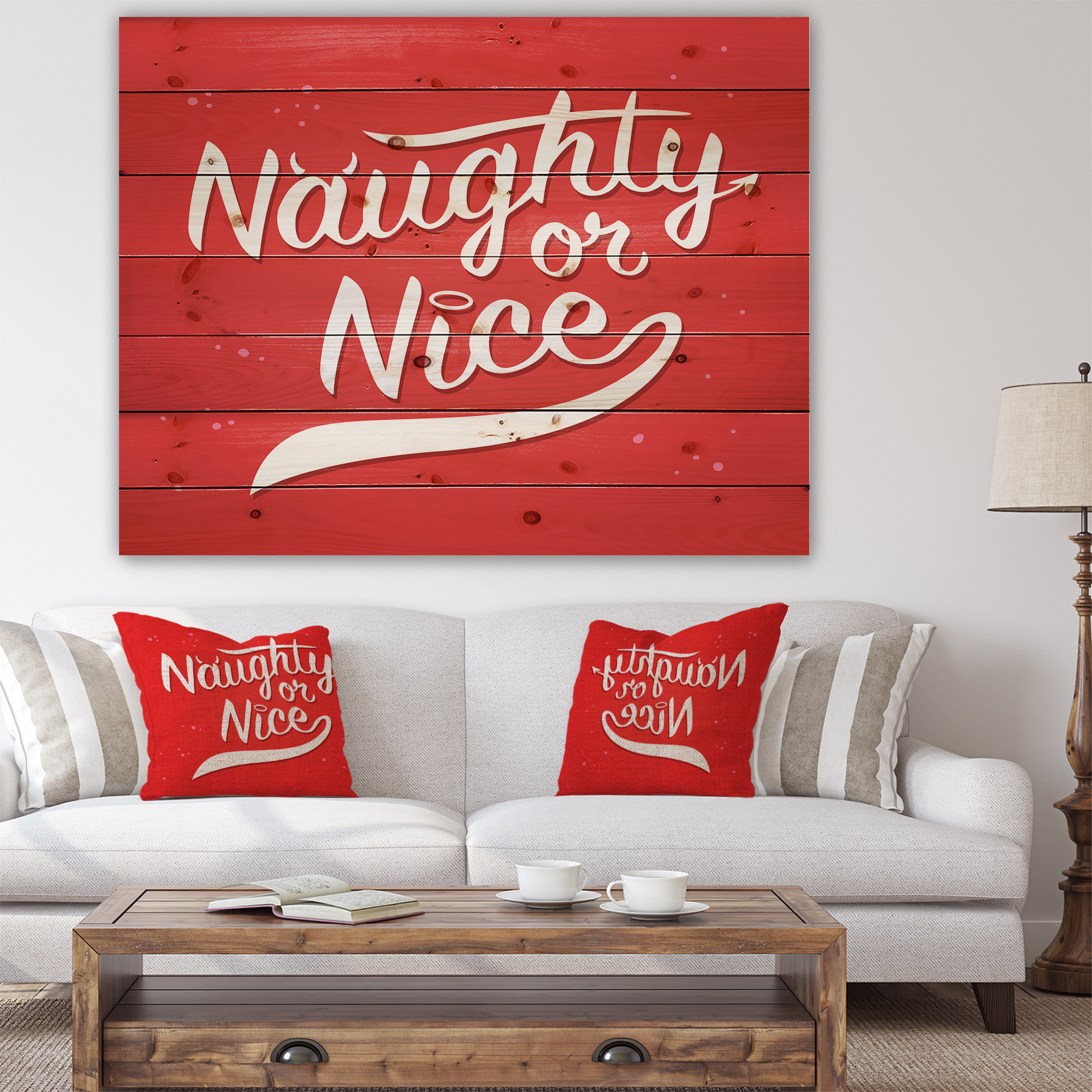 Designart 'Christmas Naughty or Nice' Print on Natural Pine Wood