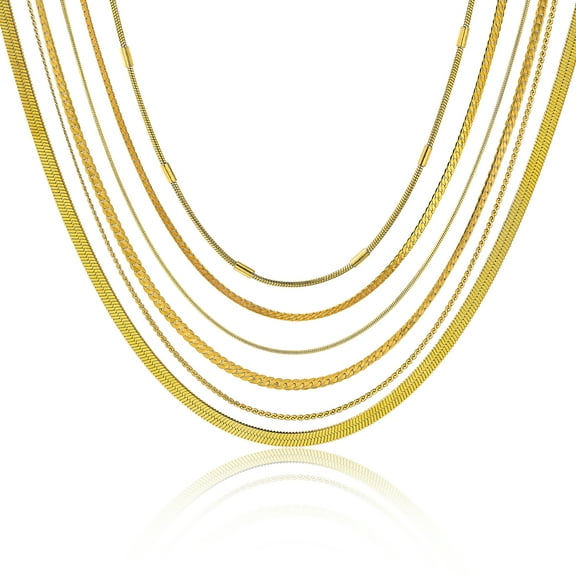 JeenMata Fashion Gift multipack 6 pc Women Necklace Pendant, Herringbone, Snake chain Layered Necklace, Adjustable Necklace chain for Women, Everyday Wear Gift Set