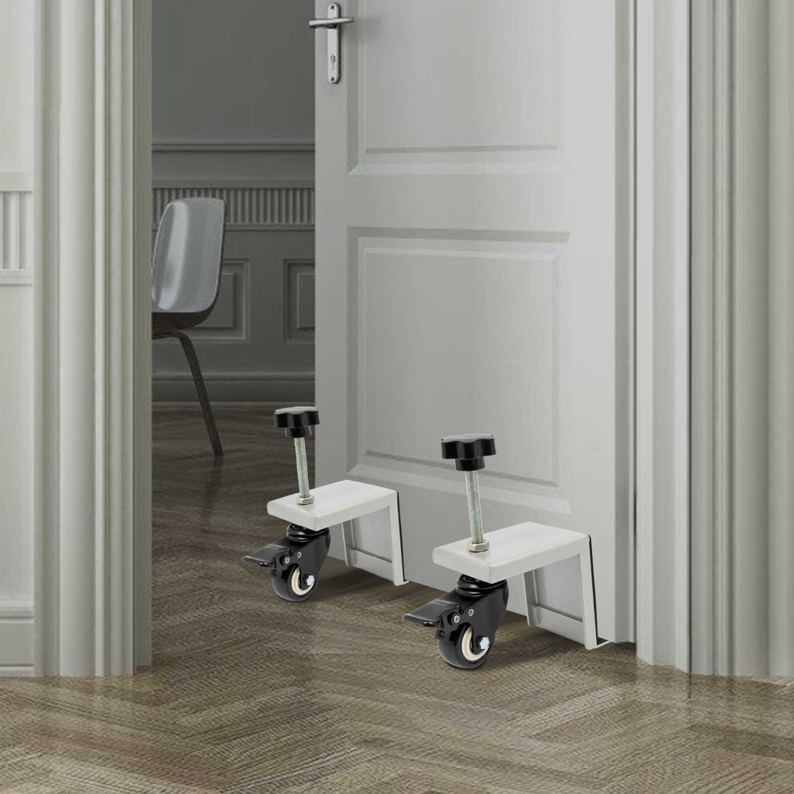 Silver 1000lbs Door Lifter Dolly 2-Pack 1.375–1.75" Doors w/ Brake Wheels
