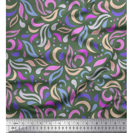 Soimoi Green Poly Georgette Fabric Artistic Leaves Print Fabric by the Yard 42 Inch Wide