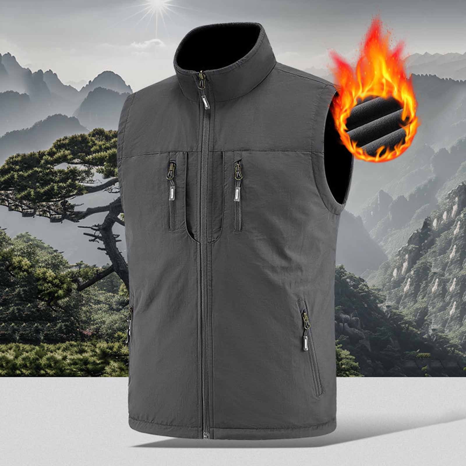 RYDCOT Men's Running Vest Outerwear, Zip up Winter Warm Vests Lightweight Waterproof Fleece-Lined Softshell Sleeveless Jacket for Golf Gray