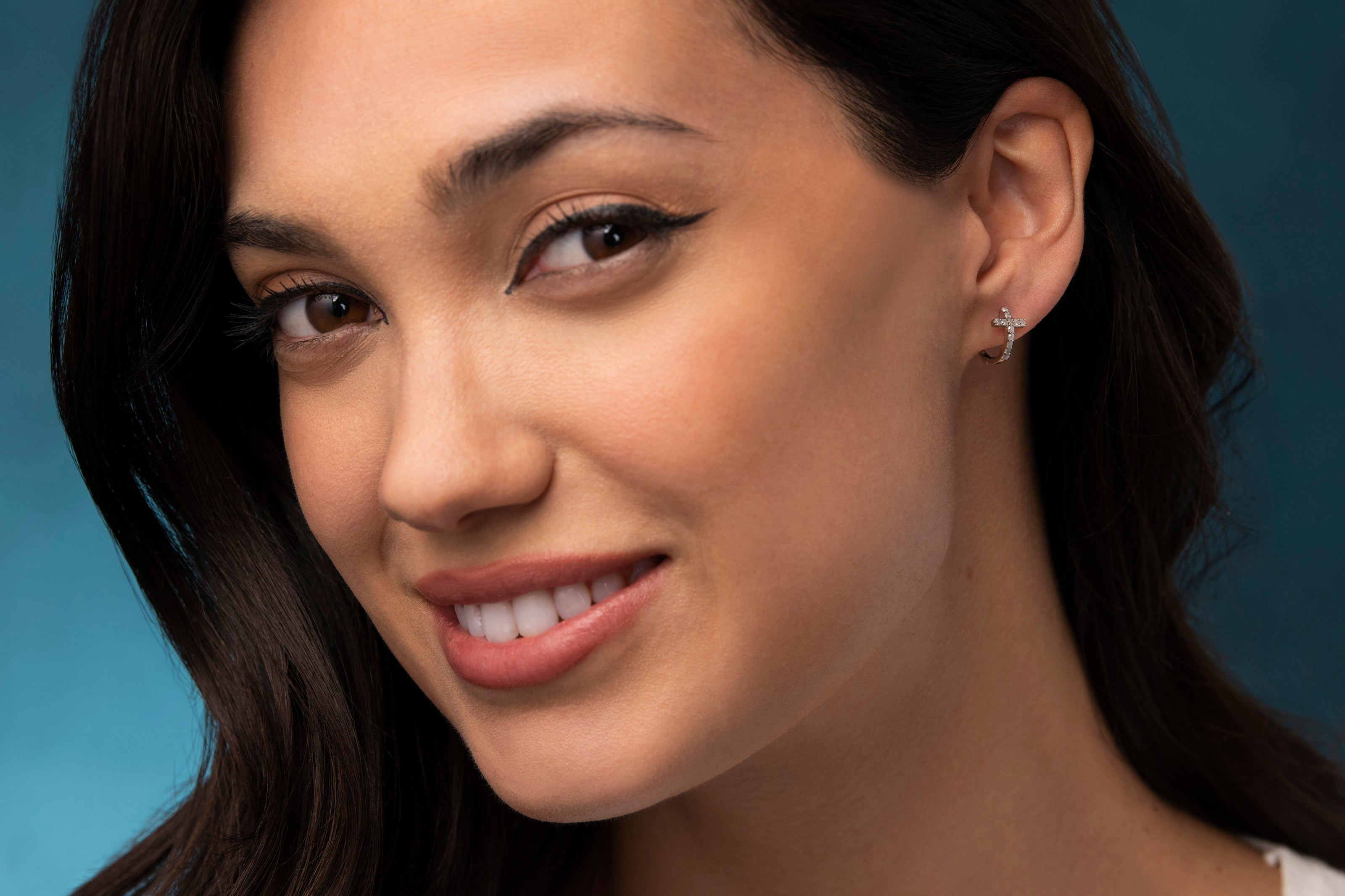 Natalia Drake 1/4 Cttw Diamond Cross Hoop Earrings for Women in Rhodium Plated Sterling Silver